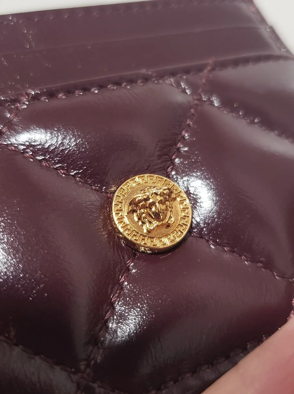 Versace Burgundy Quilted Leather Gold Medusa Card Case Holder NIB